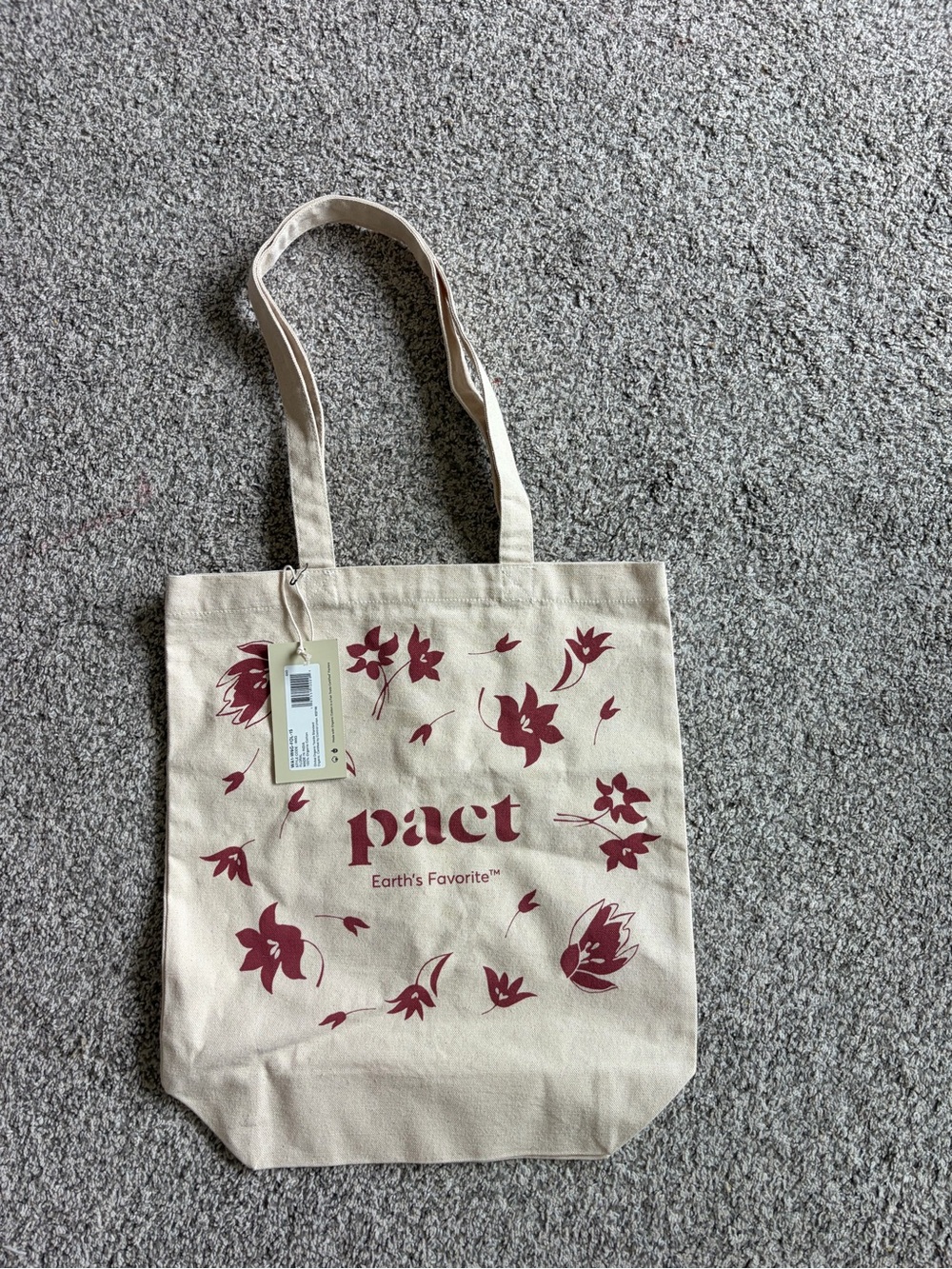 Pact Natural Canvas Tote with Burgundy Floral Design